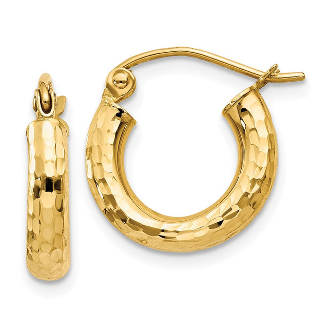 14k Diamond-cut Round Hoop Earrings, 14 x 3mm