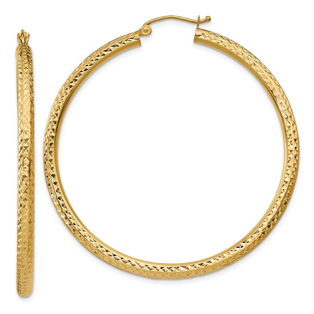 14k Diamond-cut Round Hoop Earrings, 50 x 3mm