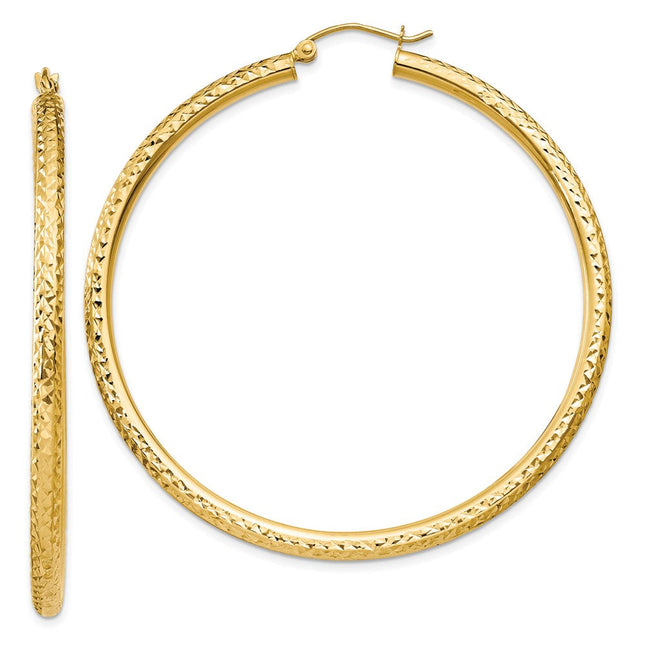 14k Diamond-cut Round Hoop Earrings, 55 x 3mm