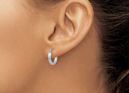14k White Gold Satin and Diamond-cut Round Hoop Earrings (Style TC280)