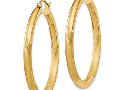 14k Satin and Diamond-cut Round Hoop Earrings (Style TC287)