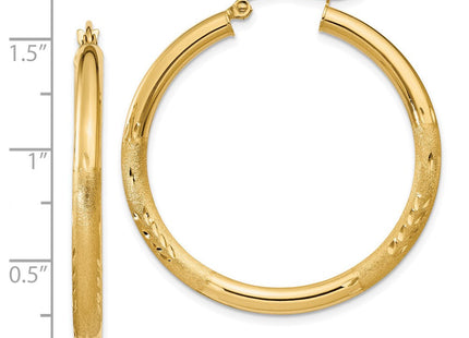 14k Satin and Diamond-cut Round Hoop Earrings (Style TC287)