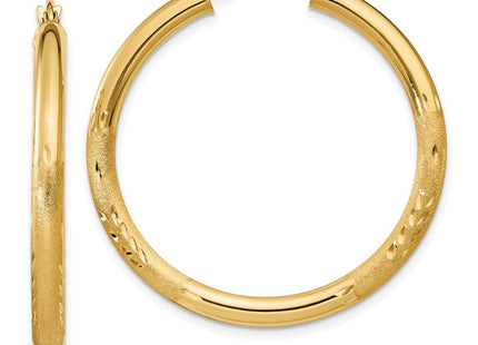 14k Satin and Diamond-cut Round Hoop Earrings (Style TC287)