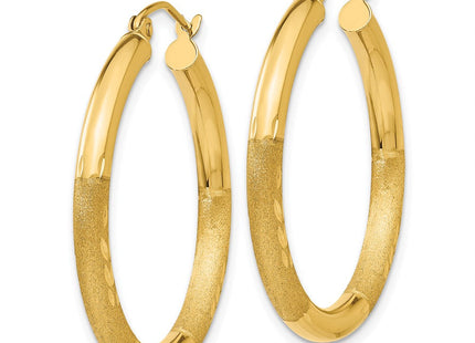 14k Satin and Diamond-cut Round Hoop Earrings (Style TC288)