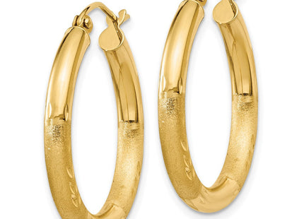14k Satin and Diamond-cut Round Hoop Earrings (Style TC289)