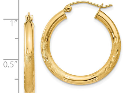 14k Satin and Diamond-cut Round Hoop Earrings (Style TC289)