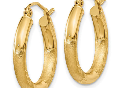 14k Satin and Diamond-cut Round Hoop Earrings (Style TC290)