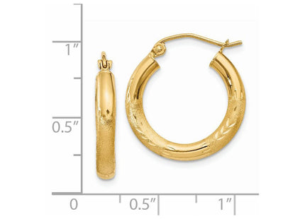14k Satin and Diamond-cut Round Hoop Earrings (Style TC290)