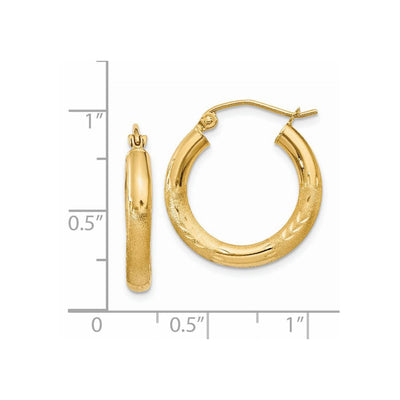 14K Satin and Diamond-cut Round Hoop Earrings, 20 x 3mm