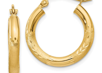 14k Satin and Diamond-cut Round Hoop Earrings (Style TC290)