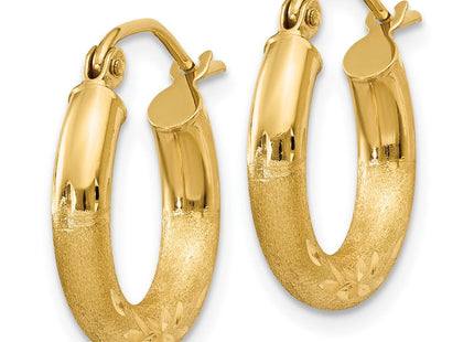 14k Satin and Diamond-cut Round Hoop Earrings (Style TC291)