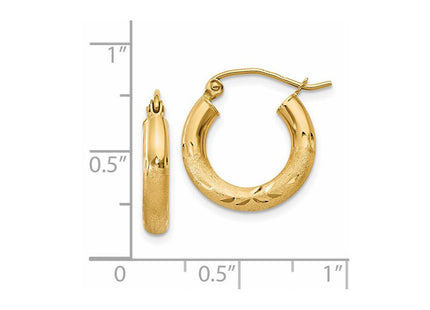 14k Satin and Diamond-cut Round Hoop Earrings (Style TC291)