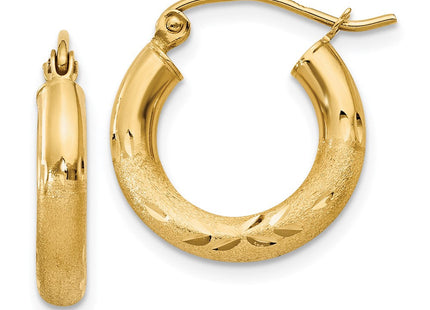 14k Satin and Diamond-cut Round Hoop Earrings (Style TC291)