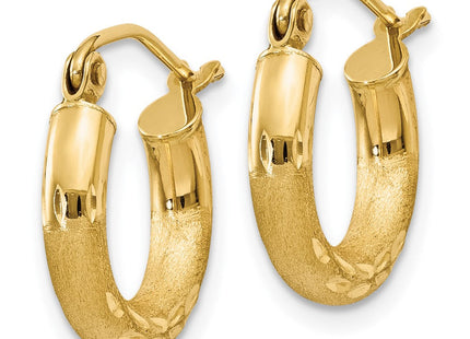 14k Satin and Diamond-cut Round Hoop Earrings (Style TC292)