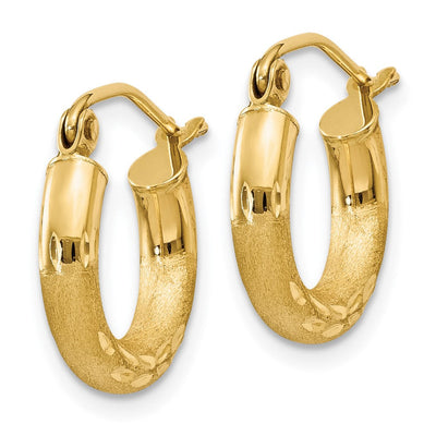 14K Satin and Diamond-cut Round Hoop Earrings, 14 x 3mm