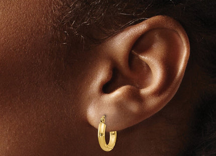 14k Satin and Diamond-cut Round Hoop Earrings (Style TC292)