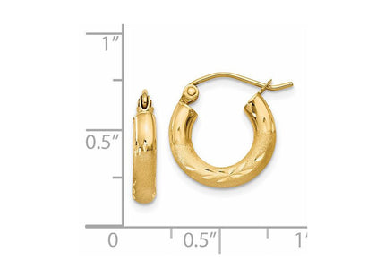 14k Satin and Diamond-cut Round Hoop Earrings (Style TC292)