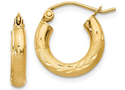 14k Satin and Diamond-cut Round Hoop Earrings (Style TC292)