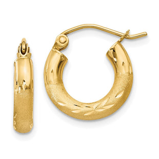 14k Satin and Diamond-cut Round Hoop Earrings (Style TC292)