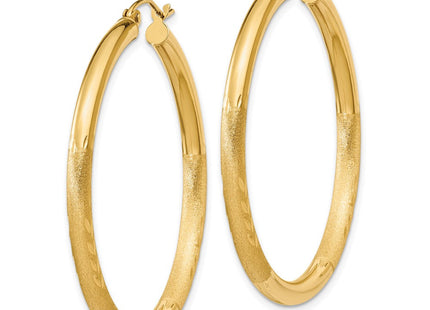 14k Satin and Diamond-cut Round Hoop Earrings (Style TC293)