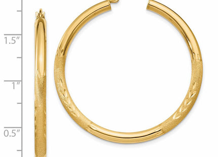 14k Satin and Diamond-cut Round Hoop Earrings (Style TC293)