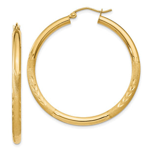 14k Satin and Diamond-cut Round Hoop Earrings (Style TC293)