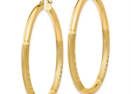 14k Satin and Diamond-cut Round Hoop Earrings (Style TC294)
