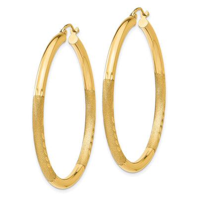 14K Satin and Diamond-cut Round Hoop Earrings, 45 x 3mm