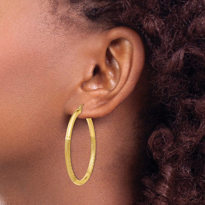 14K Satin and Diamond-cut Round Hoop Earrings, 45 x 3mm
