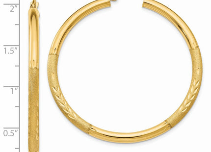 14k Satin and Diamond-cut Round Hoop Earrings (Style TC294)