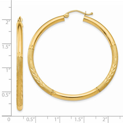 14K Satin and Diamond-cut Round Hoop Earrings, 45 x 3mm