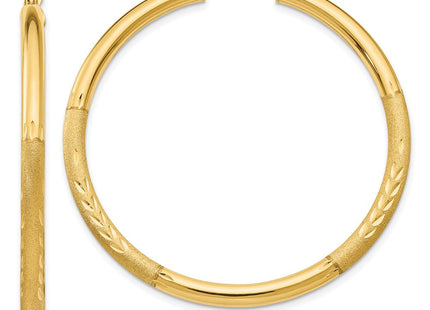14k Satin and Diamond-cut Round Hoop Earrings (Style TC294)