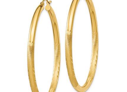 14k Satin and Diamond-cut Round Hoop Earrings (Style TC295)