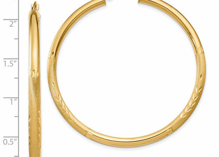 14k Satin and Diamond-cut Round Hoop Earrings (Style TC295)