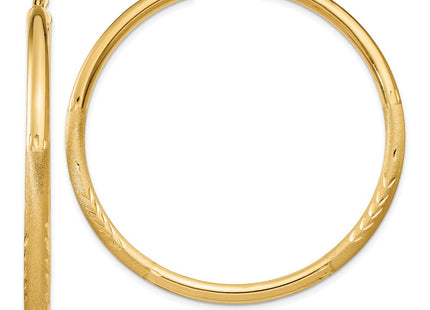 14k Satin and Diamond-cut Round Hoop Earrings (Style TC295)