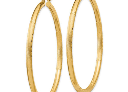 14k Satin and Diamond-cut Round Hoop Earrings (Style TC296)