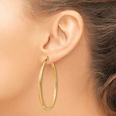 14K Satin and Diamond-cut Round Hoop Earrings, 55 x 3mm