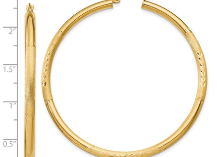 14k Satin and Diamond-cut Round Hoop Earrings (Style TC296)