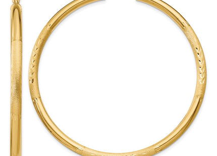 14k Satin and Diamond-cut Round Hoop Earrings (Style TC296)