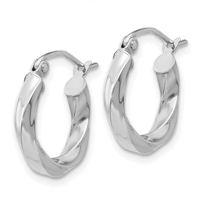 14K White Gold Twisted Hoop Earrings, 16 x 3mm