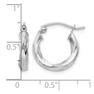 14K White Gold Twisted Hoop Earrings, 16 x 3mm