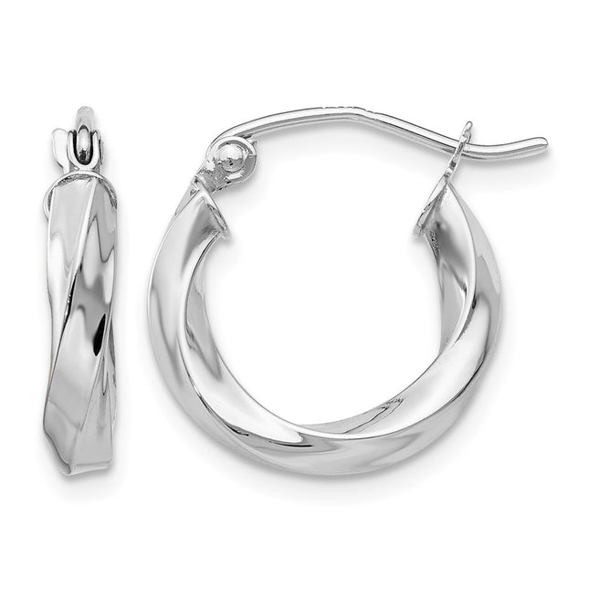 14k White Gold Twisted Hoop Earrings, 16 x 3mm