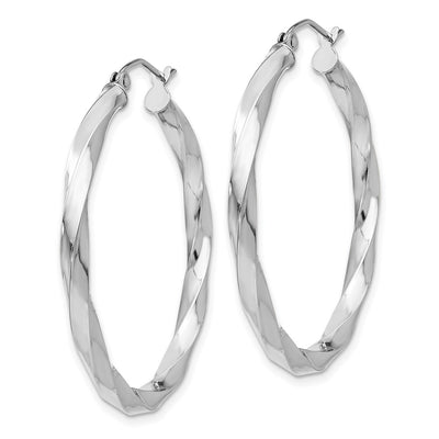 14K White Gold Twisted Hoop Earrings, 35.5 x 3mm