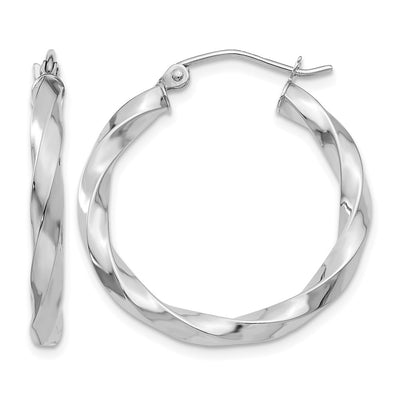 14K White Gold Twisted Hoop Earrings, 26 x 3mm