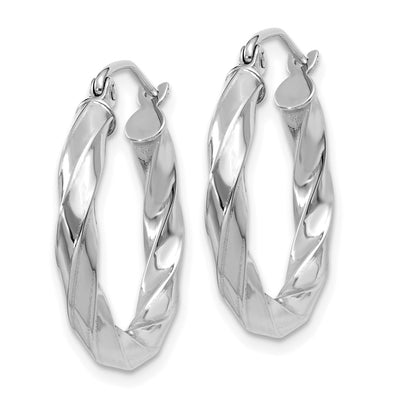 14K White Gold Twisted Hoop Earrings, 18.5 x 3mm