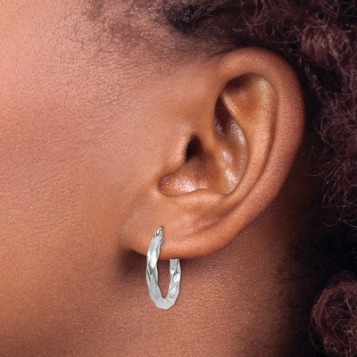 14K White Gold Twisted Hoop Earrings, 18.5 x 3mm