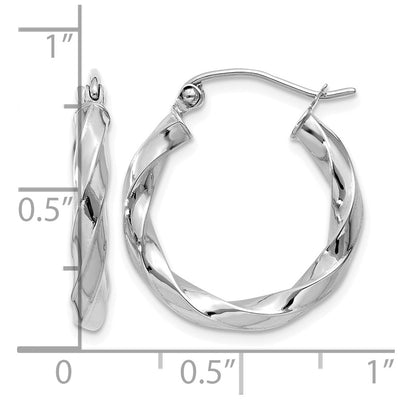14K White Gold Twisted Hoop Earrings, 18.5 x 3mm