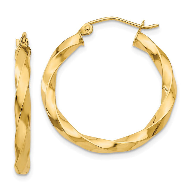 14k Polished Twisted Hoop Earrings, 25 x 3mm