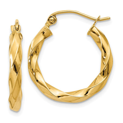 14K Polished Twisted Hoop Earrings, 10 x 2.75mm