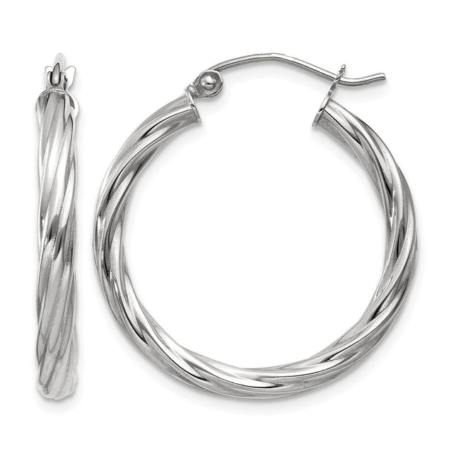 14k White Gold Polished Twisted Hoop Earrings, 20 x 3.25mm